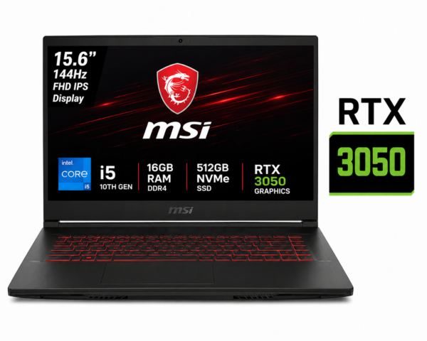 MSI GF63 10UC Laptop – Core i5, RTX3050 Graphics, 16GB RAM, 512GB NVMe SSD